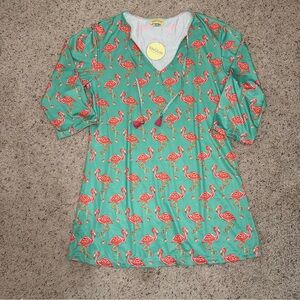 Viv & Lou Tickled Pink mint and green flamingo swim tunic cover up dress